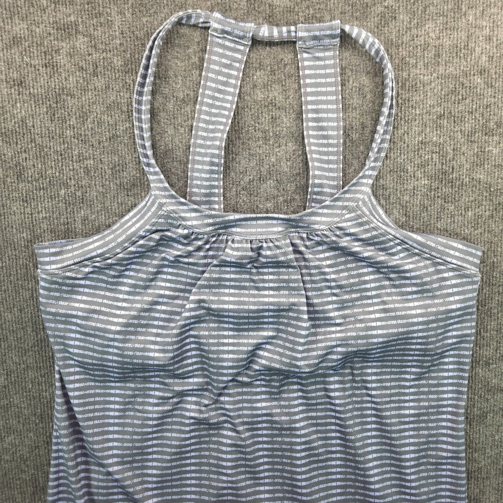 Prana Striped Racerback Tank Dress XL Grey Blue Built In Bra Athleisure Gorpcore